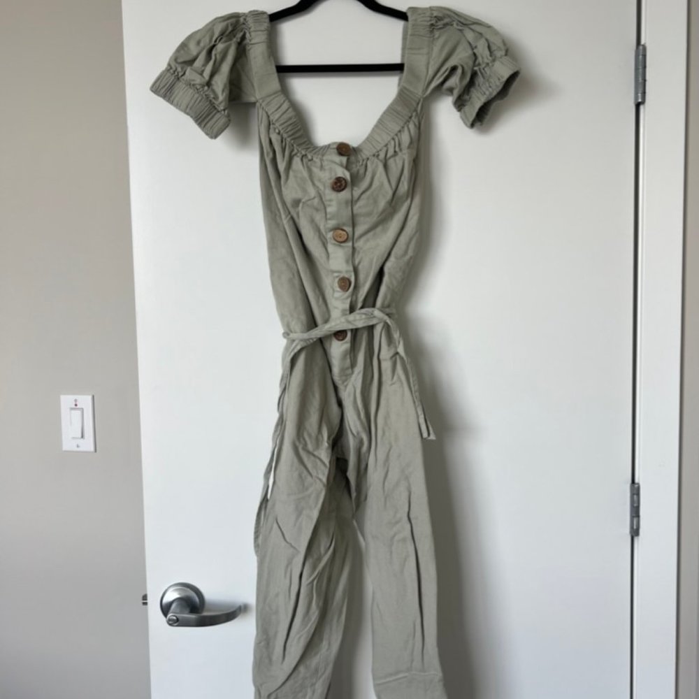 sage green jumper, off the shoulder, tie waist ASOS